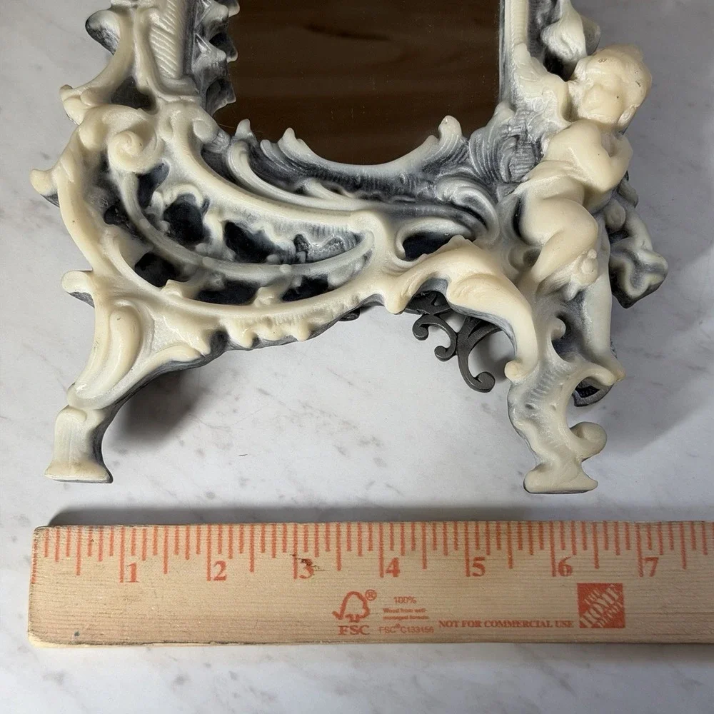 Antique Baroque Style Incolay Stone Vanity Mirror Woman Cherub Art Nouveau